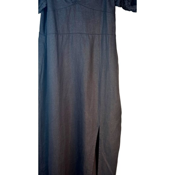 2/$30 ZARA Black 50% Linen Puff Sleeve Midi Dress - Picture 13 of 16